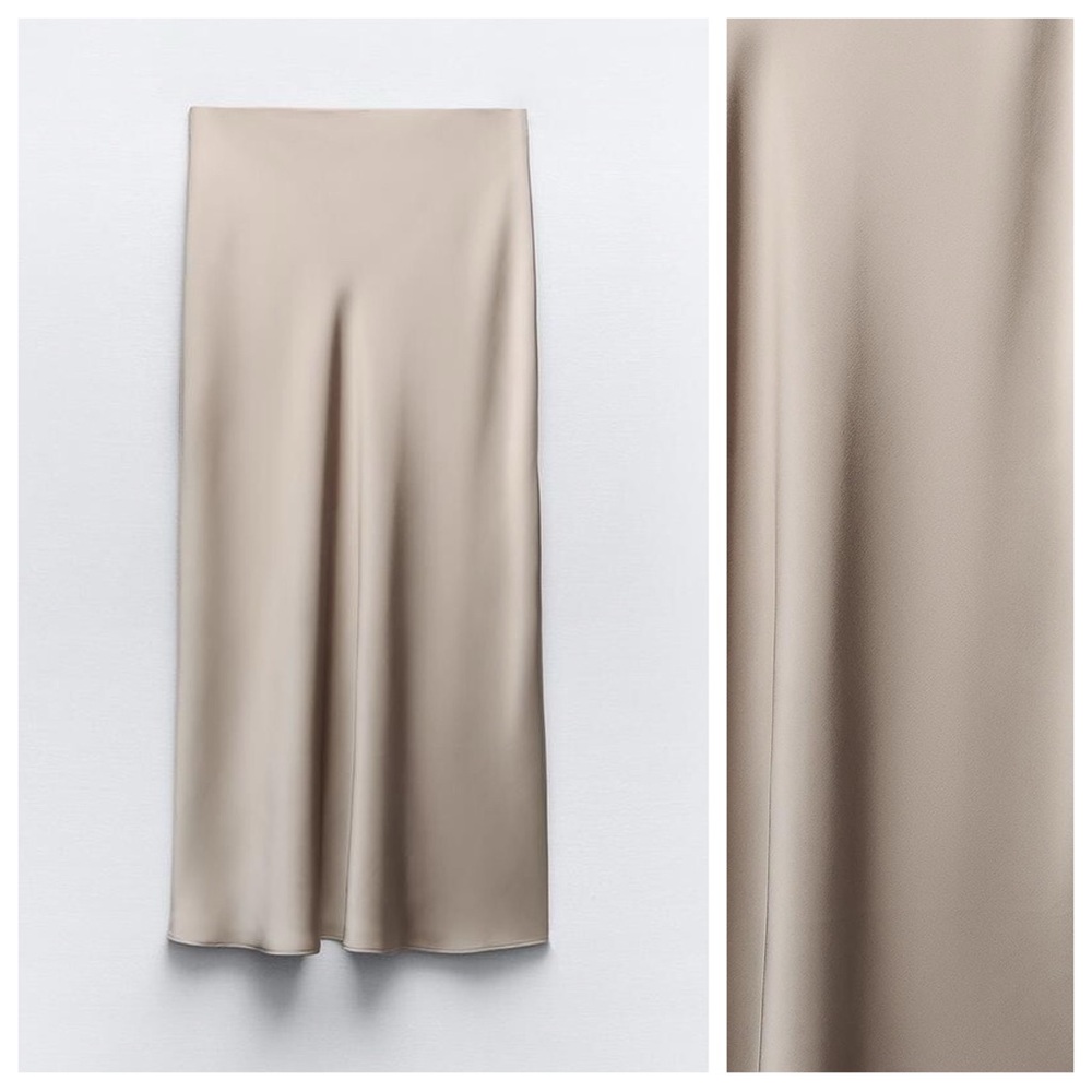 NWT. Zara Taupe Grey Beige Satin Effect Maxi Skirt. Size L. - Picture 5 of 8
